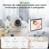 Monitor de Bebê OLANENEM 5" com Câmera 360°, Visão Noturna, Áudio Bidirecional e Bateria de 10h - imagem 3