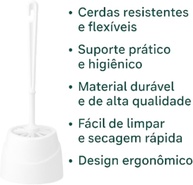Kit 2 Escovas Sanitárias com Suporte Branco - Design Moderno e Cabo Longo Antirrespingo - imagem 3