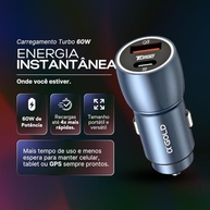 Carregador Veicular Turbo 60W USB-C + USB 3.0: Carga Ultra Rápida e Segura - imagem 3