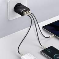 Carregador Baseus Compact 30W: Rápido, Inteligente e Portátil (2U+C) Preto - imagem 3