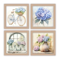 Kit 4 Quadros 18x18 cm com Flores Hortênsias | Decoração Vintage para Banheiro e Varanda - imagem 3