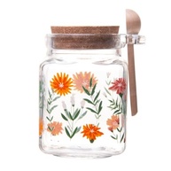 Porta Mantimento Quadrado de Vidro com Tampa e Colher de Bambu Flora 270ml - Organização Elegante para Cozinha - imagem 3
