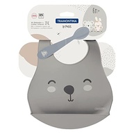 Kit Babador e Colher Infantil Tramontina Le Petit Cinza - Proteção Antimicrobiana e Conforto Total - imagem 4