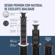 Torre de Tomada Retrátil Embutir: 3 Tomadas + USB-C e USB Padrão (Preto) - Elegância e Praticidade - imagem 5