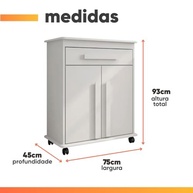 Armário Balcão Multiuso com 2 Portas e 1 Gaveta com Rodízios - Design Moderno e Versátil em Branco - imagem 4