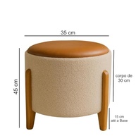 Puff Decorativo Redondo com Assento Macio em Courino e Pés de Madeira - Ideal para Sala e Escritório - imagem 3