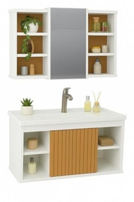Conjunto Gabinete Cuba E Espelheira Para Banheiro Completo Com Nichos Porta Espelho (Branco/Ripado) - Design Moderno e Funcional - imagem 3