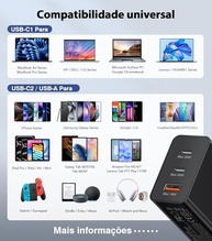 Carregador USB-C 65W 3 Portas: Carga Rápida para MacBook, iPhone 16/15, Galaxy e Mais + Cabo 2m - imagem 4