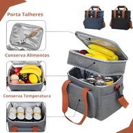 Bolsa Térmica Grande com 2 Compartimentos - Ideal para Marmita, Escola e Trabalho (Preto) - imagem 5