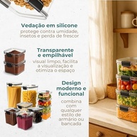 Kit 10 Potes Herméticos Empilháveis 2,2L, 1L e 450ml - Organize sua Cozinha com Segurança e Estilo - imagem 5