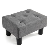 Poofzy Banqueta para os Pés Pequena em Linho Cinza - Otmoma Confortável com Pernas para Sala e Sofá - imagem 1