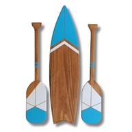 Kit Decoração Náutica Artesanal | 2 Remos e 1 Prancha em Madeira com Design Tribal Azul Celeste - imagem 2