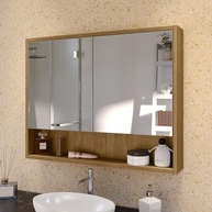 Armário de Banheiro Aéreo com Espelheira Eros – 2 Portas Madeirada | Design Moderno e Funcional - imagem 3