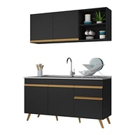 Cozinha Compacta Veneza Gb Multimóveis Mp2079 com Balcão e Armário Preta - Design Moderno e Funcionalidade - imagem 2