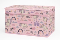 Caixa Organizadora Infantil com Tampa - Estampa Unicórnios Rosa, Dobrável para Brinquedos e Acessórios - imagem 1