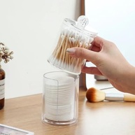 Porta Algodão e Cotonetes Acrílico Duplo com Tampa Transparente - Organizador de Cosméticos Moderno para Banheiro e Maquiagem - imagem 3