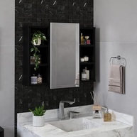 Espelheira para Banheiro com Nichos e Armário Aéreo com Espelho – Organização Moderna e Estilo (Preto) - imagem 2