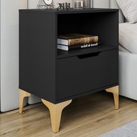 Mesa de Cabeceira com Gaveta Telescópica e Design Industrial Moderno - Base em Aço Preto e Pé Dourado - imagem 3