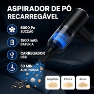Aspirador Portátil 2 em 1: Potência 6000Pa, Soprador, USB Recarregável e Filtro HEPA Lavável - imagem 5