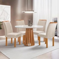 Conjunto Mesa Redonda Kansas 100cm + 4 Cadeiras Arizona - Vidro e Suede Moderno - imagem 2
