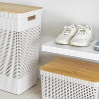 Cesto de Roupas com Tampa de Bambu 49L Branco Oceano - Organize com Estilo e Sustentabilidade - imagem 3