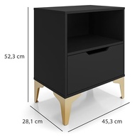 Mesa de Cabeceira com Gaveta Telescópica e Design Industrial Moderno - Base em Aço Preto e Pé Dourado - imagem 4