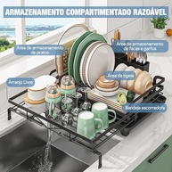 Escorredor de Louça Expansível com Bandeja e Caixa de Talheres - Design Telescópico para Pia até 44cm - imagem 2