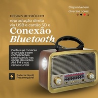 Rádio Retrô 3199 V1 Bluetooth USB SD AM FM SW - Bateria Recarregável e Lanterna - imagem 3
