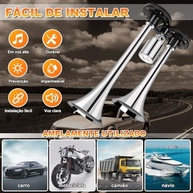 Buzina de Ar Dupla Cromada para Caminhão e Veículos - Som Potente de 115dB - imagem 5
