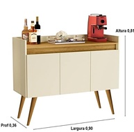Aparador Buffet Canadá 3 Portas Luxo - Design Retrô Off White e Madeirado - imagem 3