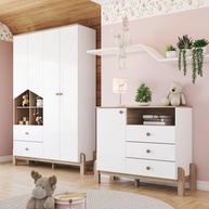 Conjunto Quarto de Bebê Yuri - Guarda-roupa e Cômoda em Branco e Jequitibá - imagem 1