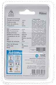 Lâmpada G9 LED 2W 2700K 127V: Iluminação Aconchegante e Eficiente - imagem 3