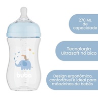 Mamadeira Easy Flow Elefante Azul 270ml - Sistema Anticólico BPA Free da Buba - imagem 4