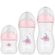Kit 3 Mamadeiras Easy Flow Elefante Rosa 120/270/330ml - Sistema Anticólico Buba - imagem 1