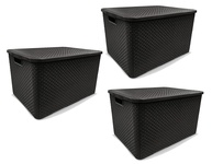 Kit 3 Caixas Organizadoras Rattan com Tampa 20L - Design Elegante e Prático - imagem 1