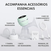 Bomba Tira Leite Materno Elétrica Portátil Recarregável USB – 9 Níveis de Sucção, Silenciosa, Livre de BPA, com Mamadeira e Carregamento Tipo C (Branco) - imagem 5