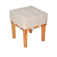 Puff Quadrado em Madeira Maciça 45cm - Apolo | Assento Confortável em Linho Bege - imagem 1