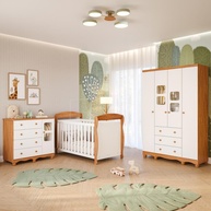 Quarto Bebê Completo Berço Americano Marquesa 3 em 1 Guarda-Roupa 4 Portas Cômoda Uli - Móveis Peroba em MDF - imagem 1