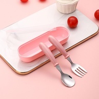 Conjunto de Talheres Infantil Colorido em Aço Inoxidável - Rosa | Design Ergonômico e Seguro para Crianças - imagem 3