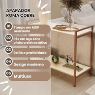 Balcão Aparador Moderno 80cm com Estrutura em Cobre e Tampo Off White Freijo - imagem 3