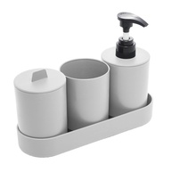 Conjunto 4 Peças Banheiro em Bambu e PP Off-White | Organize com Estilo e Sustentabilidade - imagem 1