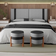 Cabeceira Dobrável ARTE Estofada em Linho Cinza com Detalhe Preto – Design Sofisticado para Cama Casal Queen 1,58m - imagem 4