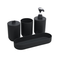 Conjunto 4 Peças Banheiro em Bambu e PP Preto - Porta-Sabonete, Escova, Copo e Algodão | Estilo Moderno e Sustentável - imagem 1