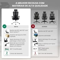 Cadeira de Escritório Ergonômica Maya DT3 com Encosto Mesh e Tecido | NR-17, Apoio de Cabeça 2D, Braços 3D e Até 136kg - imagem 5