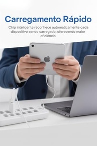 Régua de Energia Inteligente: 10 Tomadas, 5 USB (2 Tipo-C) e Filtro de Linha - Potência 2500W Bivolt - imagem 5