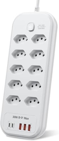Régua de Energia Inteligente: 10 Tomadas, 5 USB (2 Tipo-C) e Filtro de Linha - Potência 2500W Bivolt - imagem 2