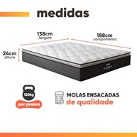 Cama Box Casal com Colchão Molas Ensacadas Pillow Top Maximus 138x188cm - Conforto e Suporte Premium - imagem 5