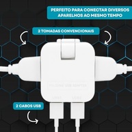 Adaptador Tomada Benjamin Articulado Flexível Bivolt 4 Entradas + 2 USBs - Portátil e Essencial para Viagens - imagem 4