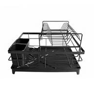 Escorredor de Louça Duplo com Escoamento Automático 360° - Porta Talheres e Pratos, Design Compacto e Moderno (Preto) - imagem 4