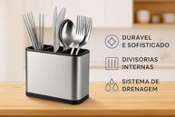 Escorredor Porta Talheres Inox Premium com Drenagem - 4 Divisórias e Design Compacto - imagem 5
